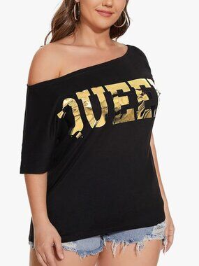 PESION Women Off The Shoulder Top Sexy Shiny Metallic Shirts  XL